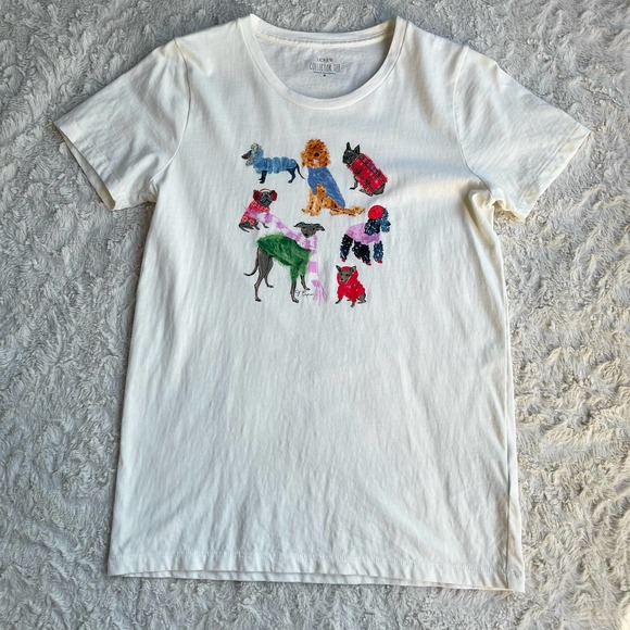 J Crew winter dogs Collector tee t-shirt ivory short sleeve dog graphic BL301 S - Picture 6 of 17